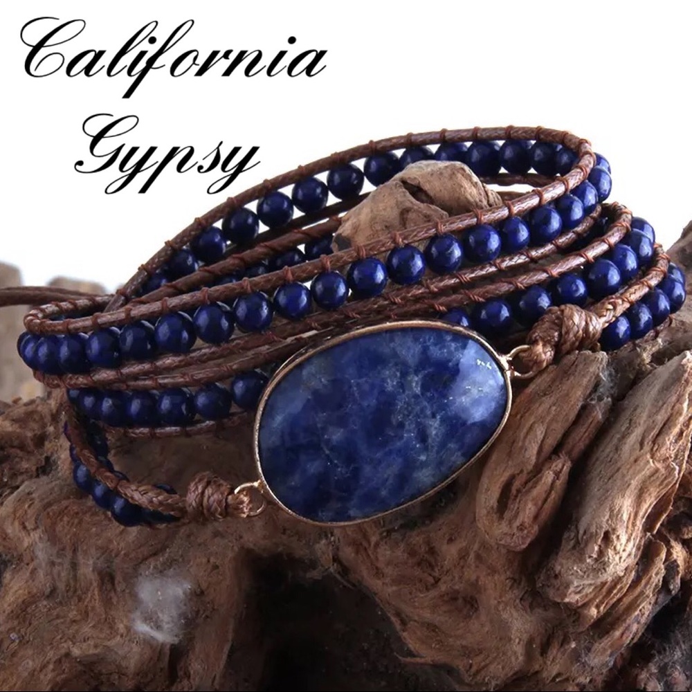 RESTOCKING🎉Blue quartz boho leather bracelet - Picture 3 of 3
